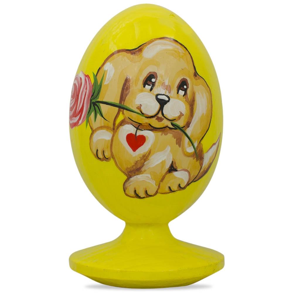 Valentine's "love Me" Puppy Dog With Rose Wooden Figurine