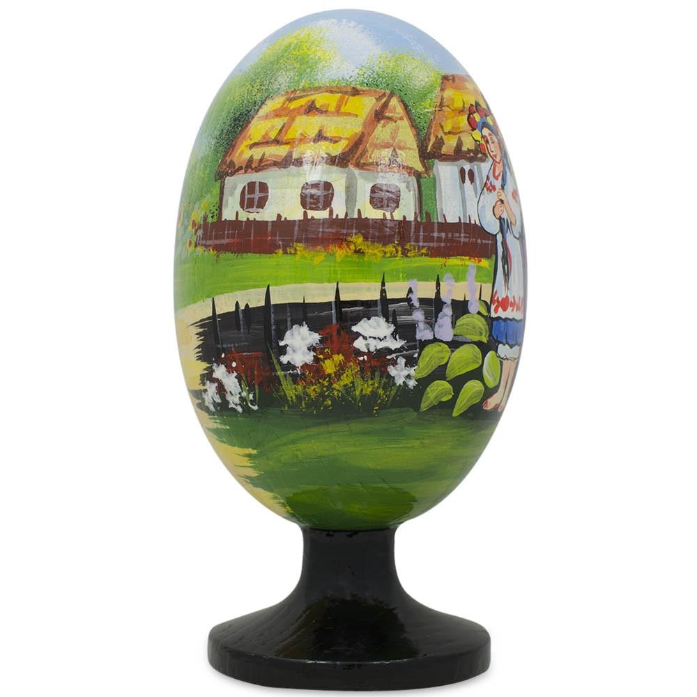 Ukrainian Couple In The Village Wooden Easter Egg Figurine 4.75 Inches