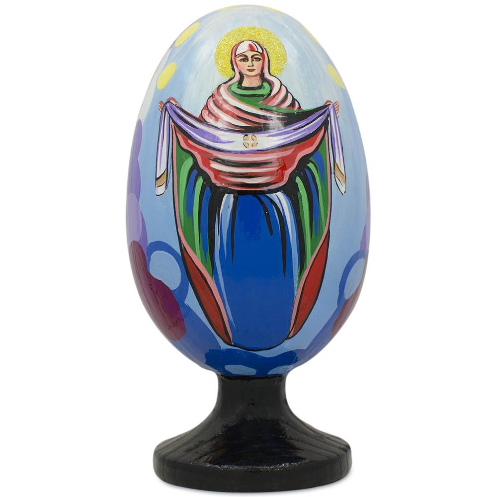 Blessed Virgin Mary Icon Wooden Easter Egg Figurine 4.75 Inches