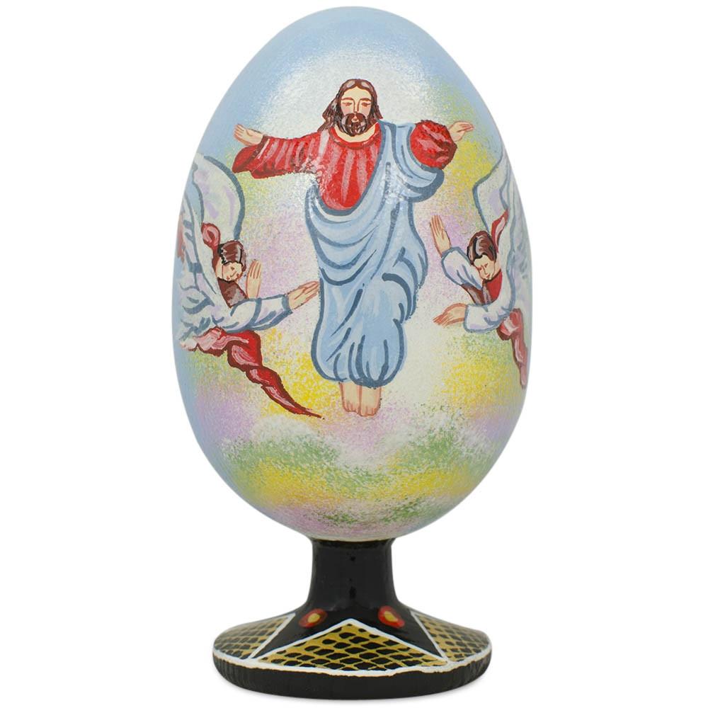 Jesus Rising With Angels Wooden Easter Egg Figurine 4.75 Inches