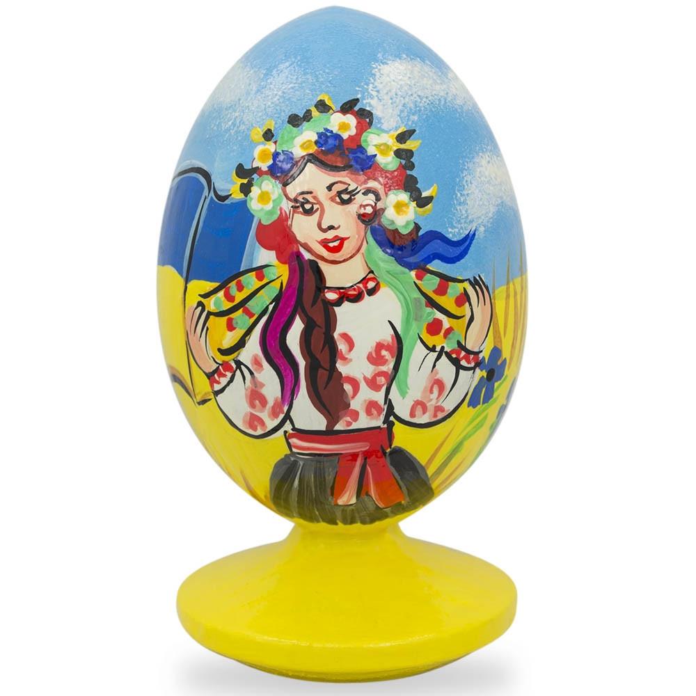 Ukrainian Girl With Flag Easter Egg Figurine