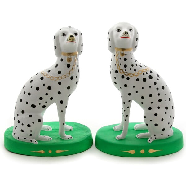 Set Of 2 Spotted Dalmatian Accents, Green Matte