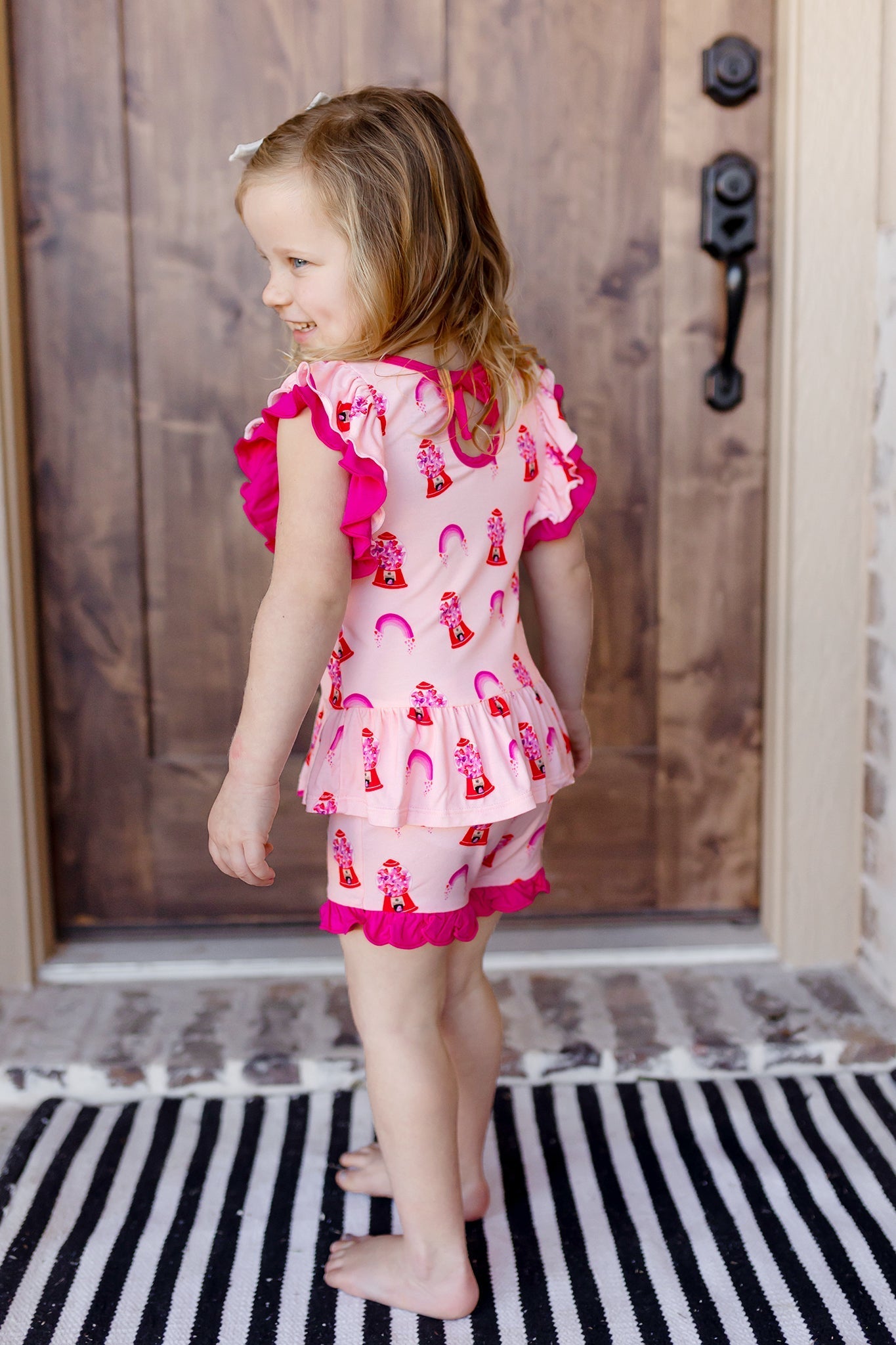 Painted Heart Gumballs Ruffle Peplum Shorts Set (2t-6y)