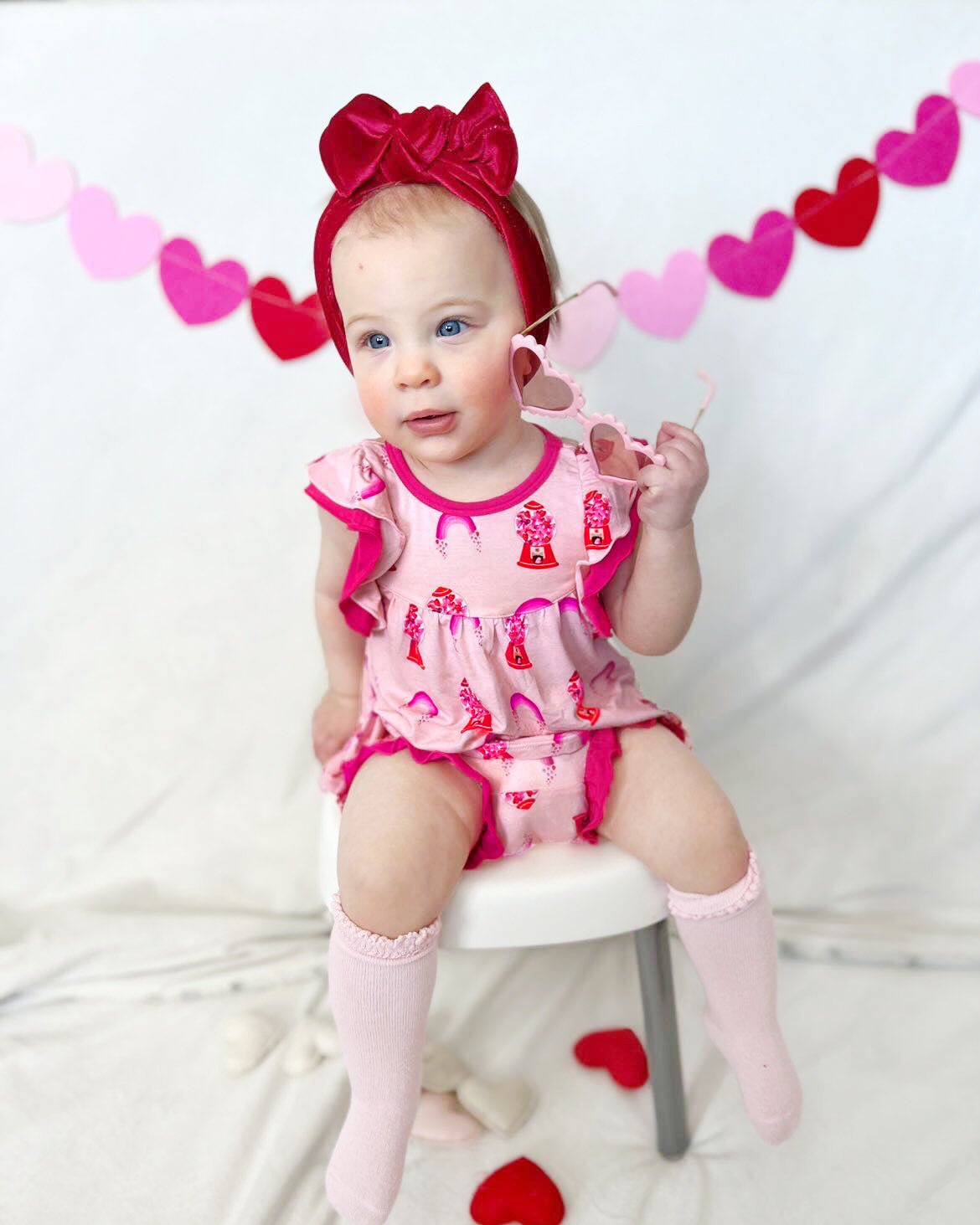 Painted Heart Gumballs Ruffle Peplum Bummie Set (3-24m)