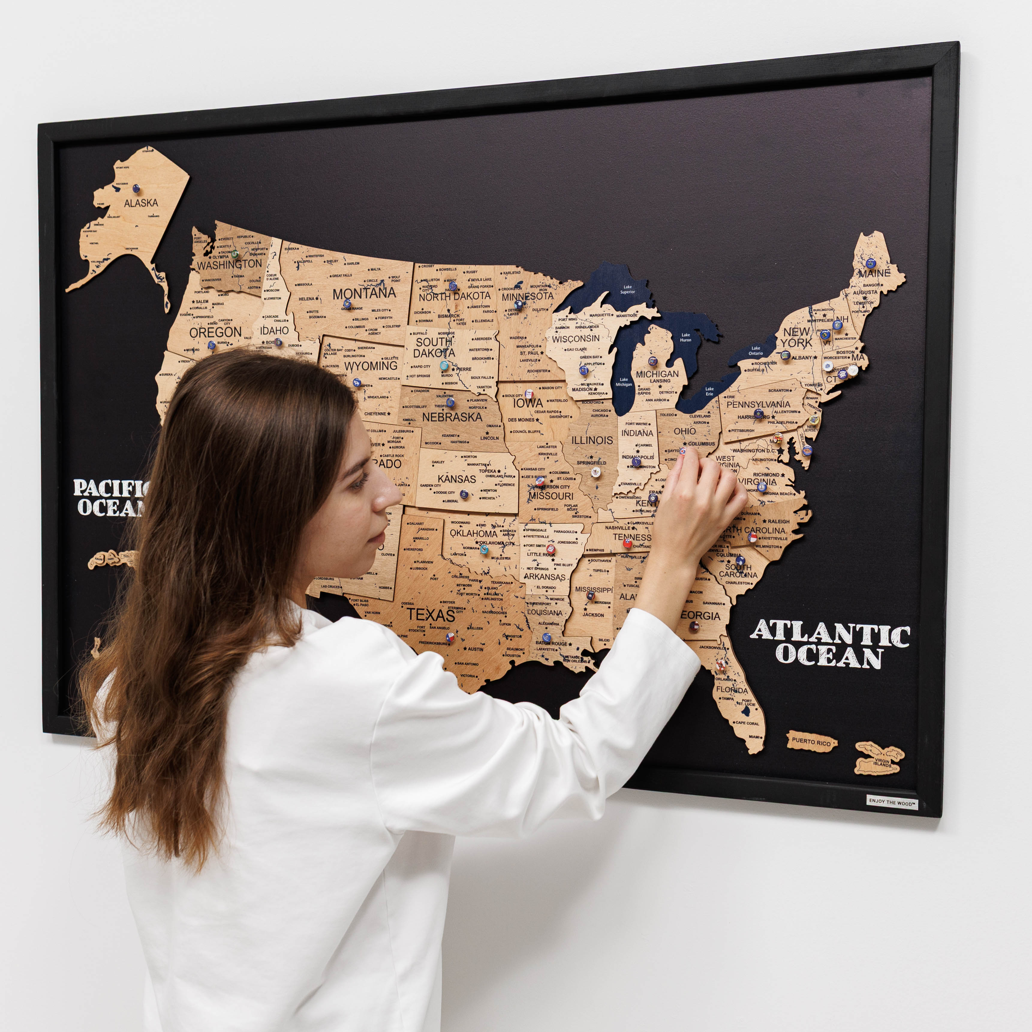 3d Wooden Usa Map On Board Gold