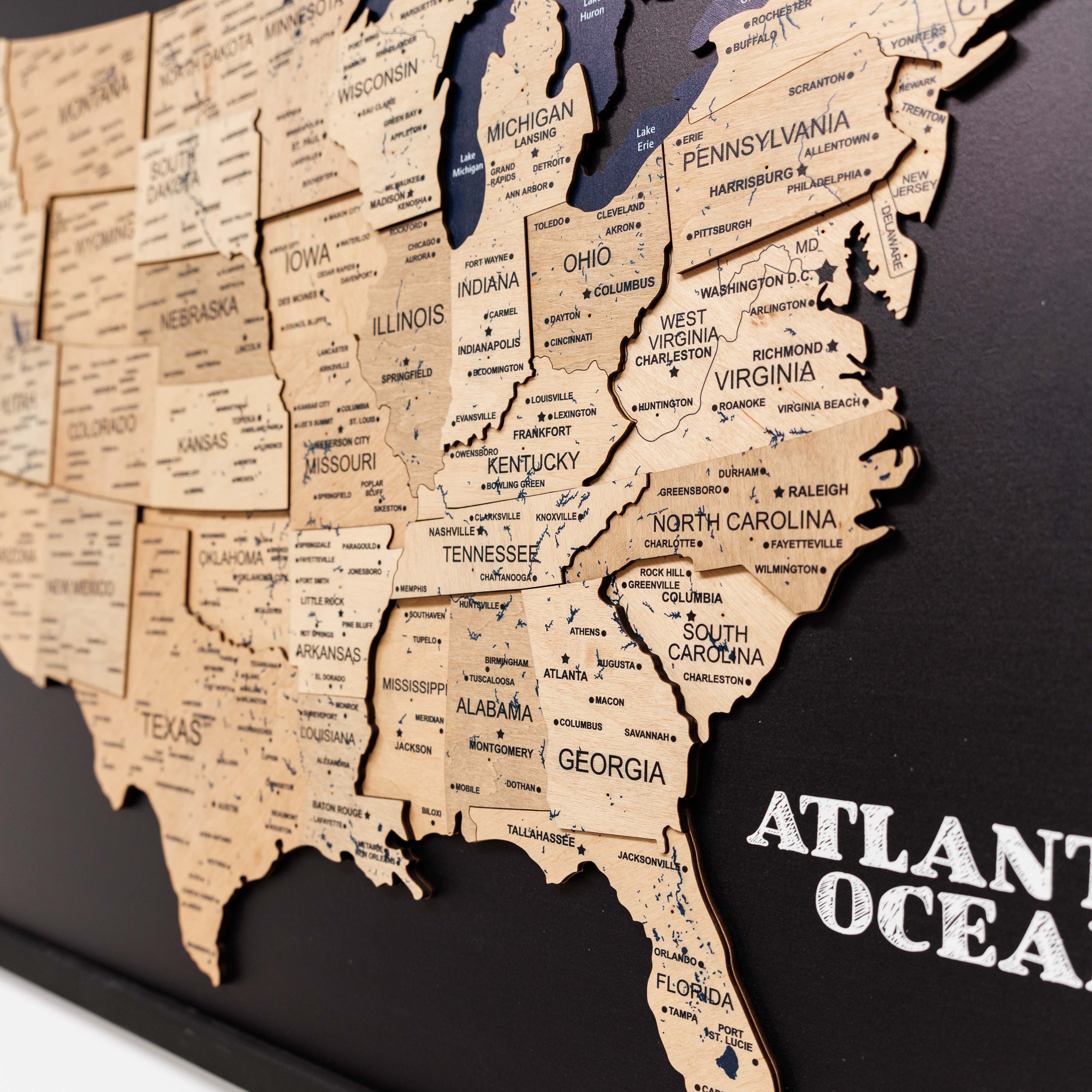3d Wooden Usa Map On Board Gold