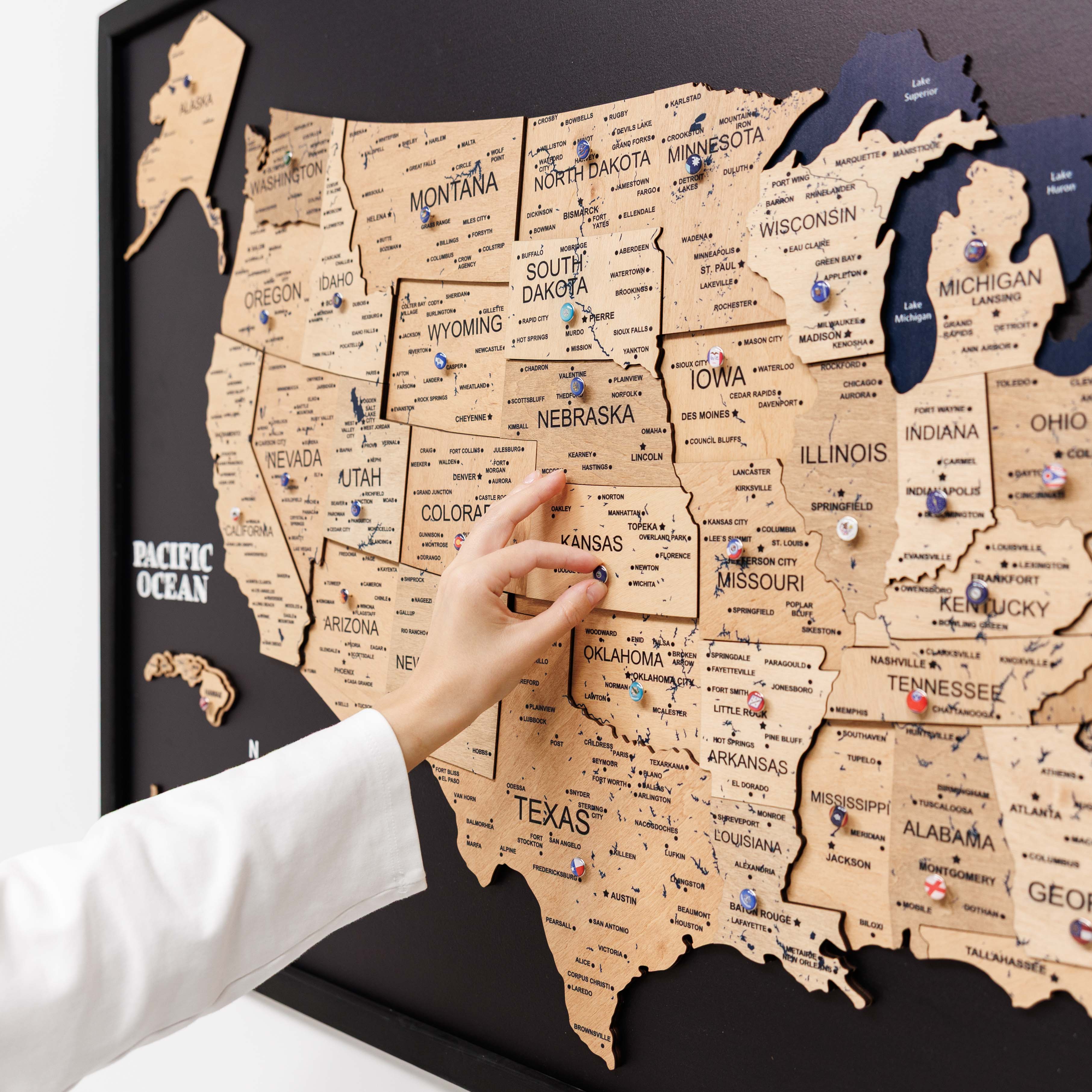 3d Wooden Usa Map On Board Gold