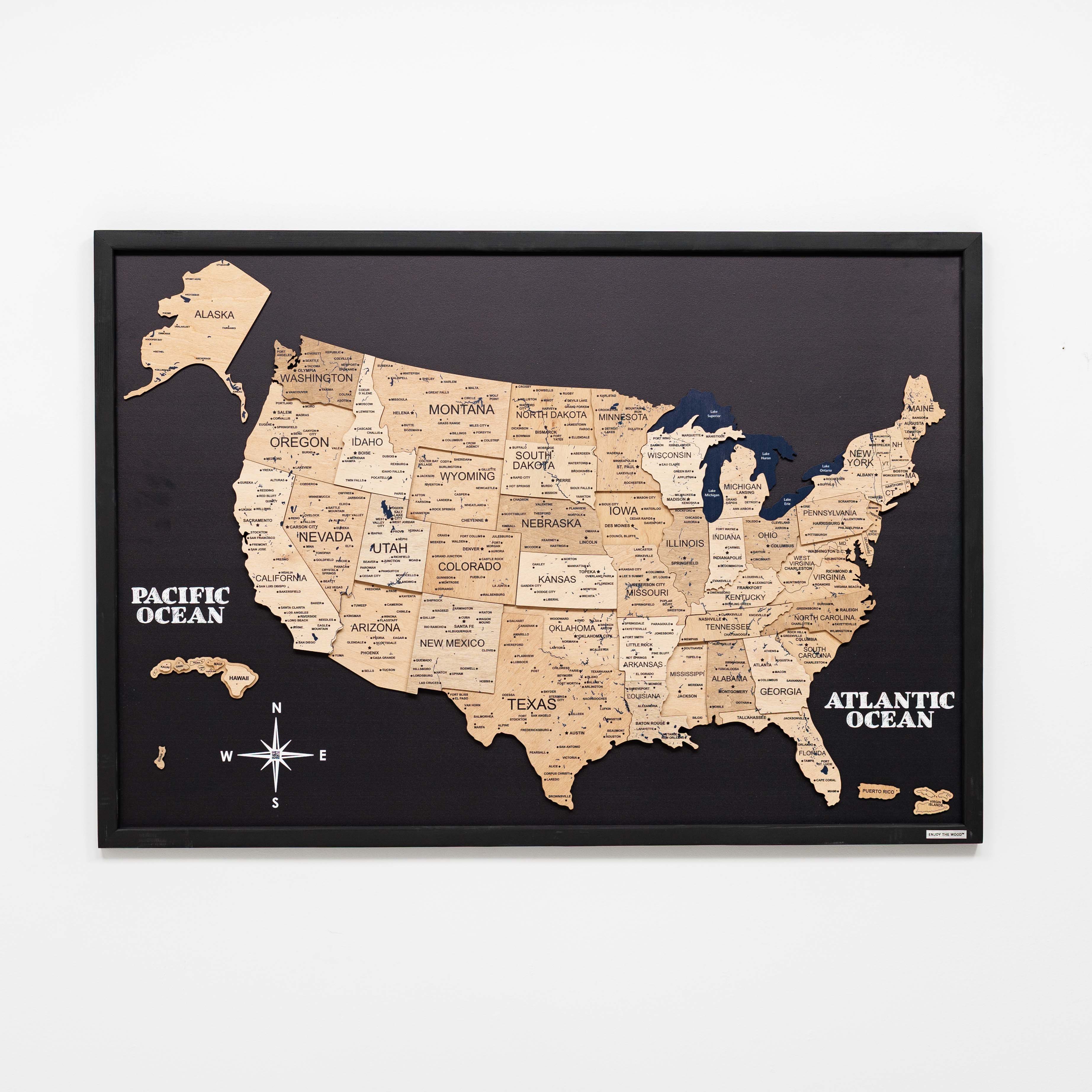3d Wooden Usa Map On Board Gold