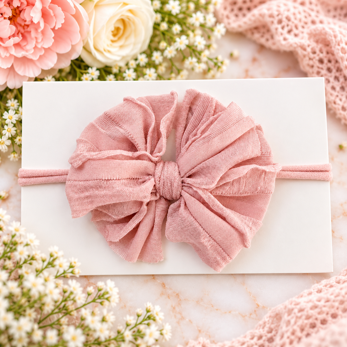 Paris Pink | Skinny Mini Nylon Ruffled Baby Headband