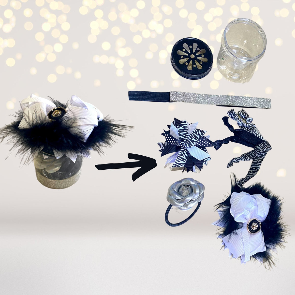 Custom Black, Silver And White Party Favor Jar