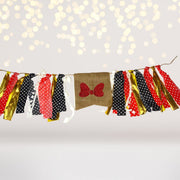 Glitter Red Bow Party Banner, Black And White Polka Dot