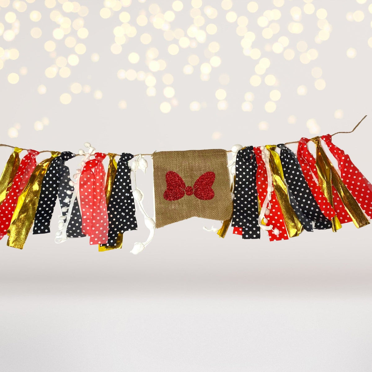 Glitter Red Bow Party Banner, Black And White Polka Dot