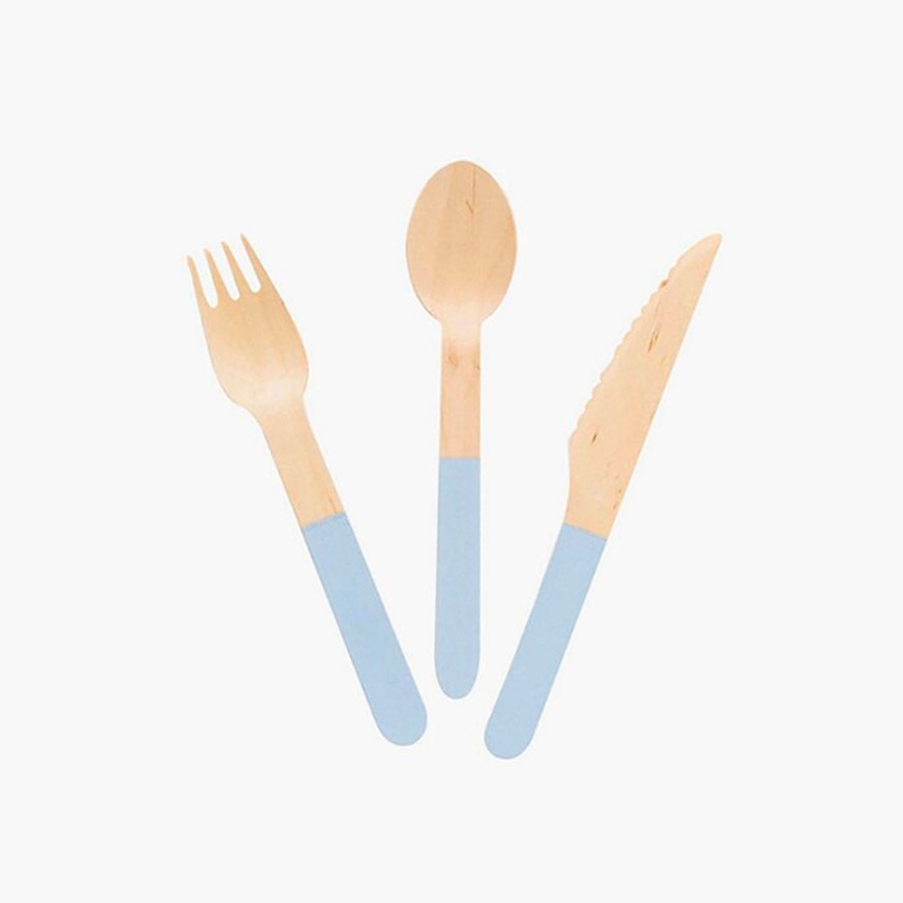 Light Blue Wooden Utensil Set – 24ct | On Sale!!