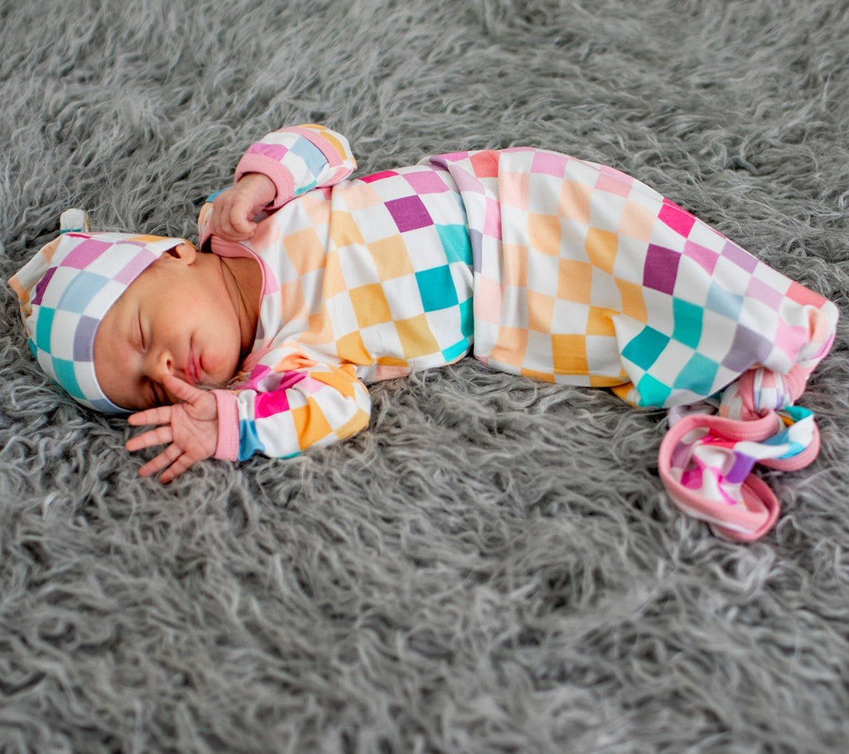 Pastel Checks Gown & Hat