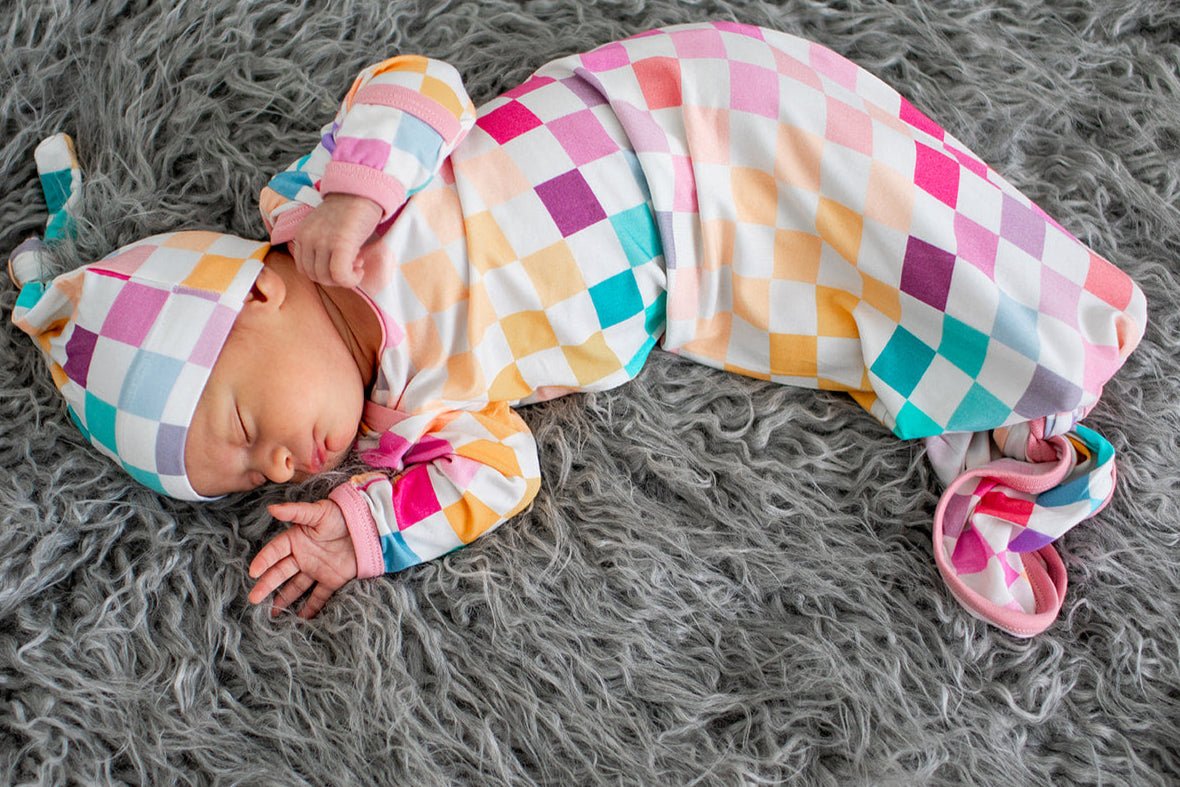 Pastel Checks Gown & Hat