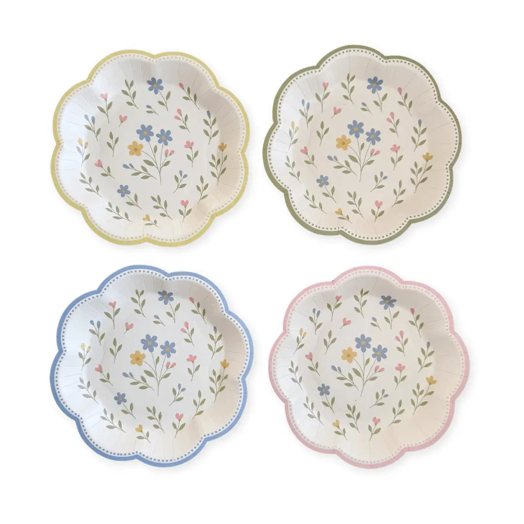 Pastel Floral Scalloped Dessert Plates – 12pcs (4 Of Each Color)