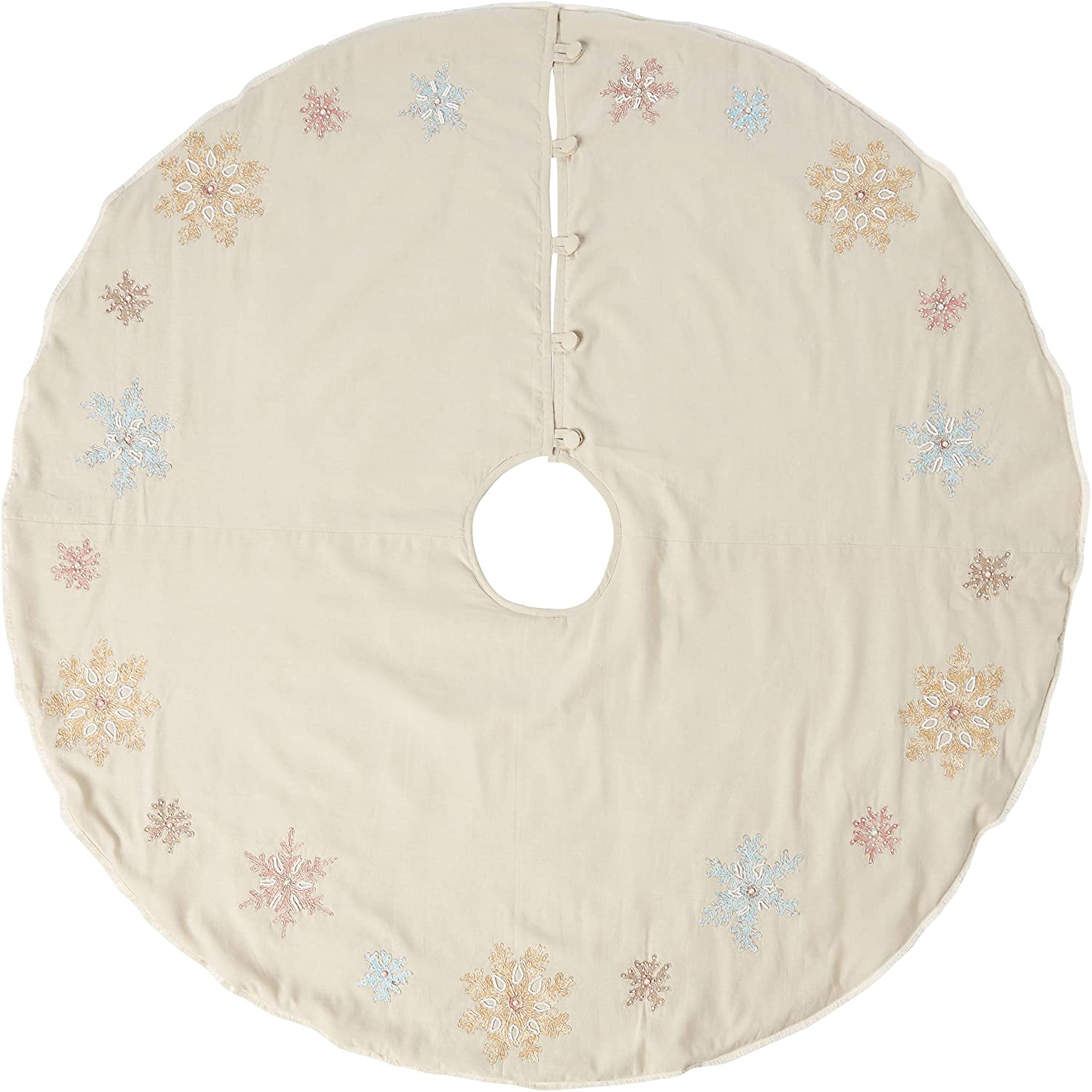 Handmade Pastel Snowflakes Linen Christmas Tree Skirt Natural 60" Arcadia Home