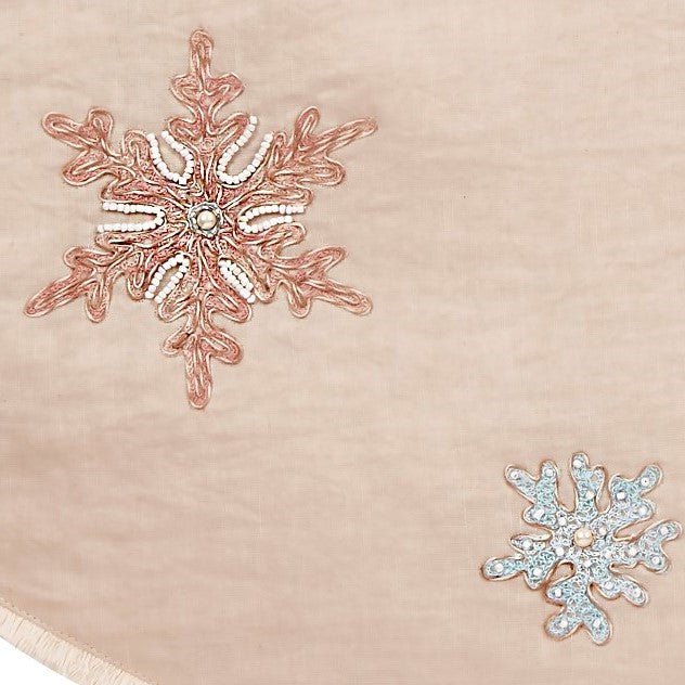 Handmade Pastel Snowflakes Linen Christmas Tree Skirt Natural 60" Arcadia Home