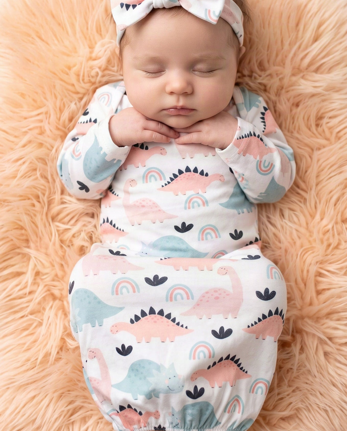 Pastel Dino Baby Gown