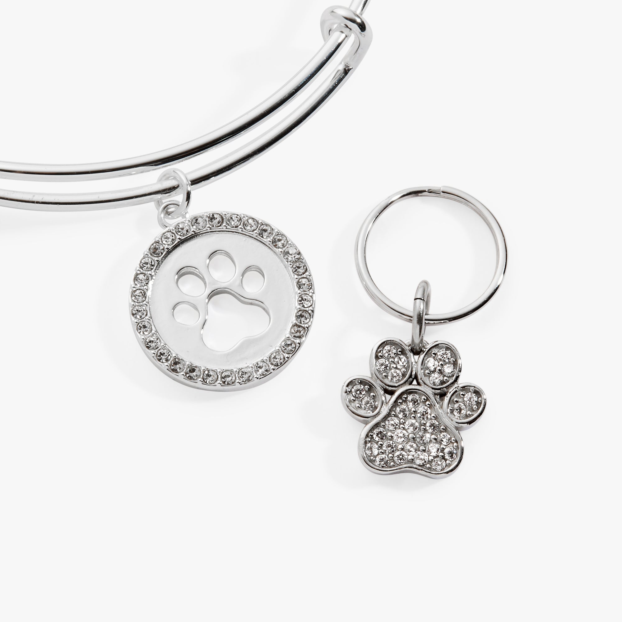Paw Print Bangle & Pet Collar Charm Set Of 2