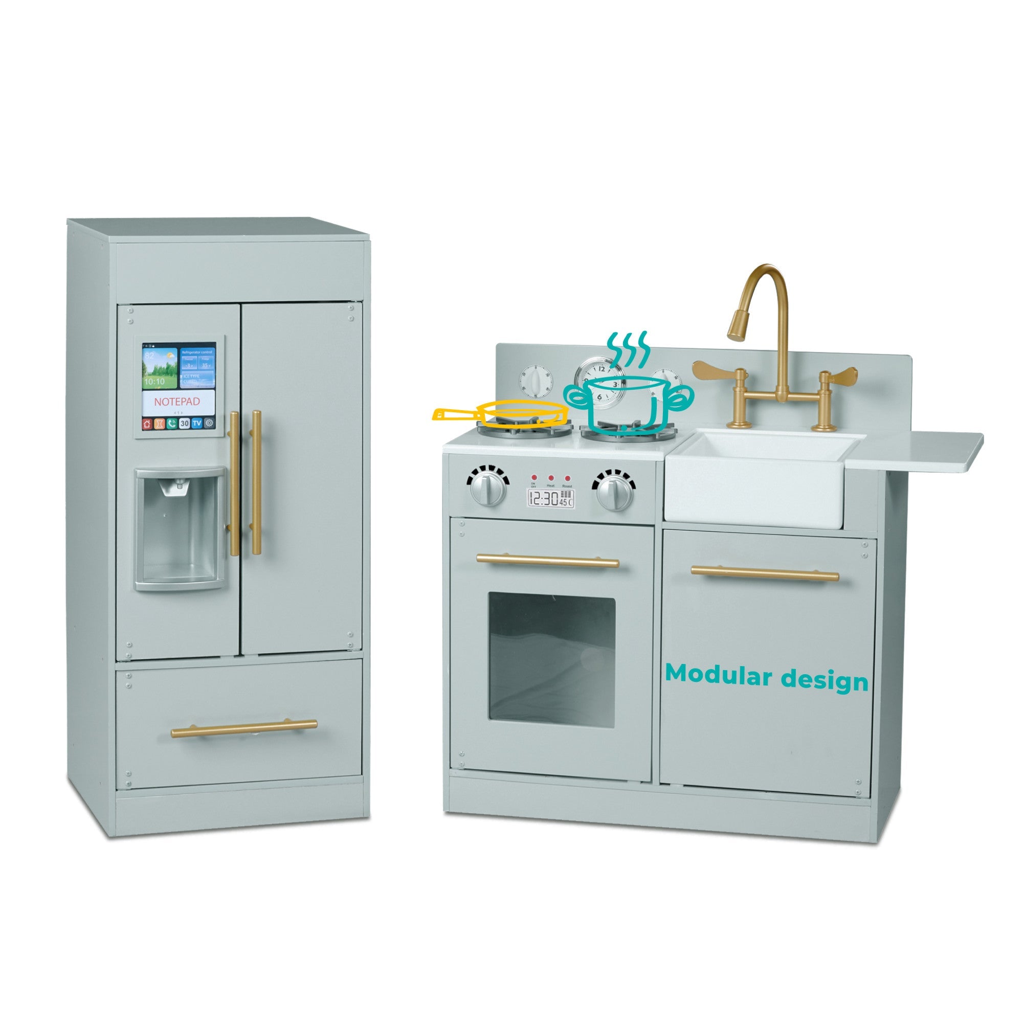 Little Chef Charlotte Modern Play Kitchen, Silver Gray/gold