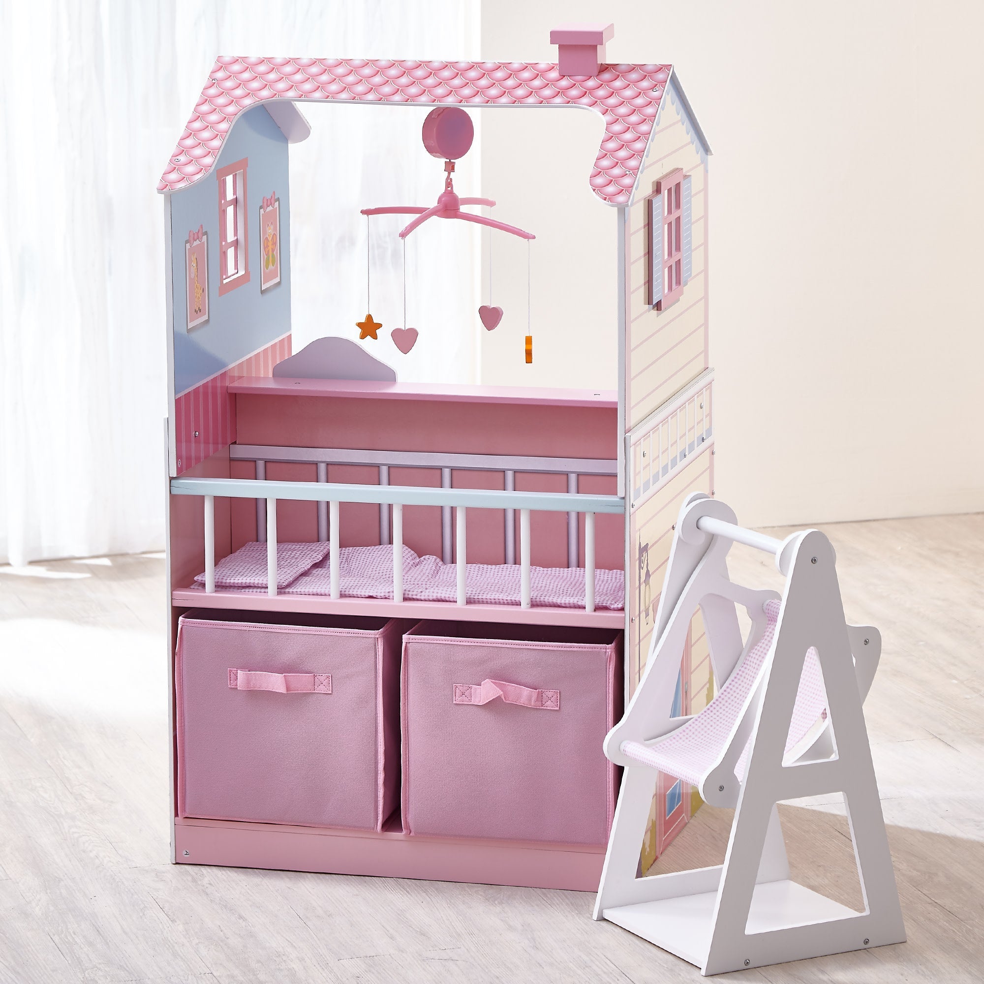 Olivia's Little World Baby Doll Changing Station Dollhouse With Storage, Multicolor