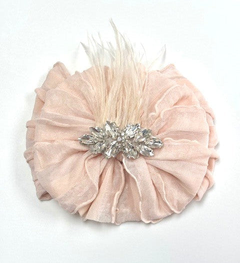 Fancy Feather & Rhinestone Ruffled Baby Headband