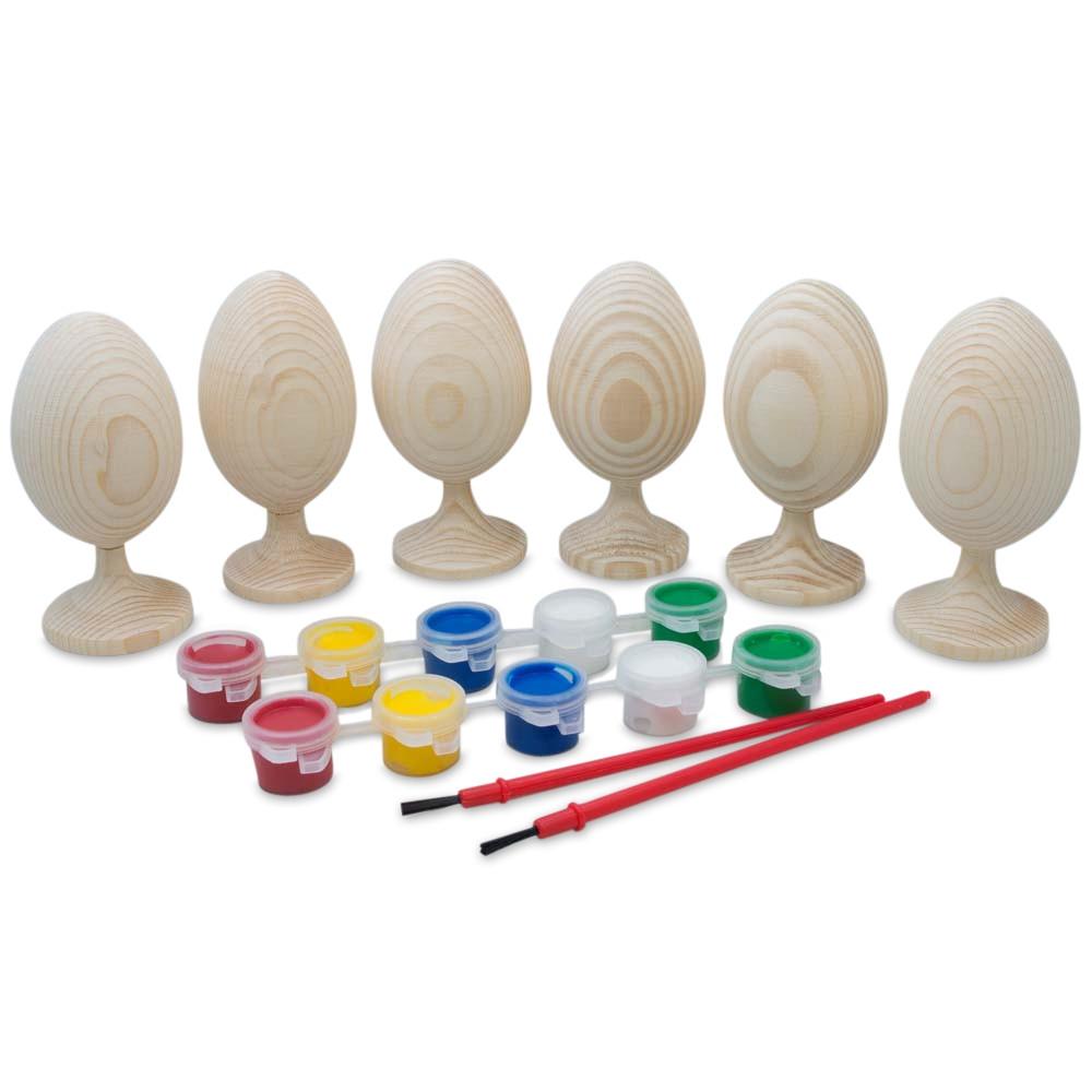 Set Of 6 Unfinished Wooden Eggs 3.5 Inches