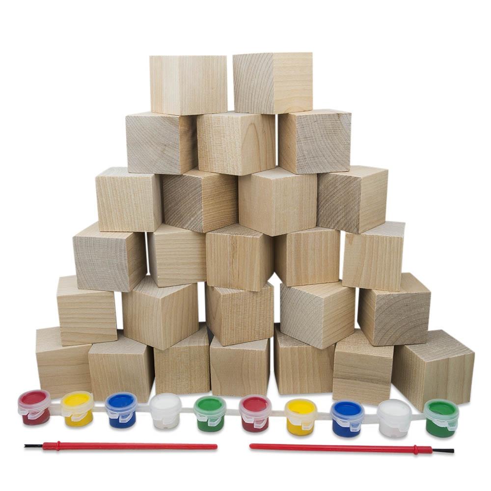 Set Of 26 Unfinished Wooden Blocks 1.5 Inches