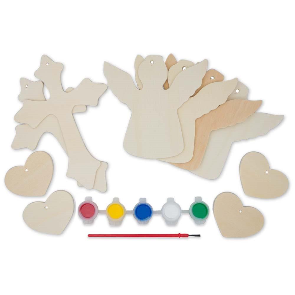 10 Angels, Hearts & Crosses Ornaments Unfinished Wooden Shapes Craft Cutouts Diy Unpainted 3d Plaques