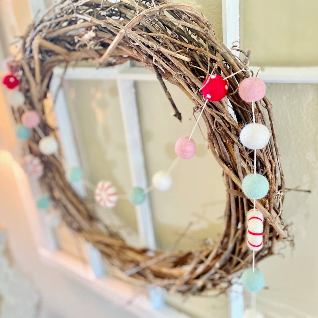 Peppermint Felt Ball Garland