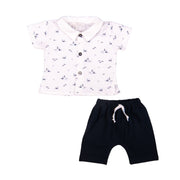 Petit Marcel | Boys White & Navy Blue Cotton Shorts Set