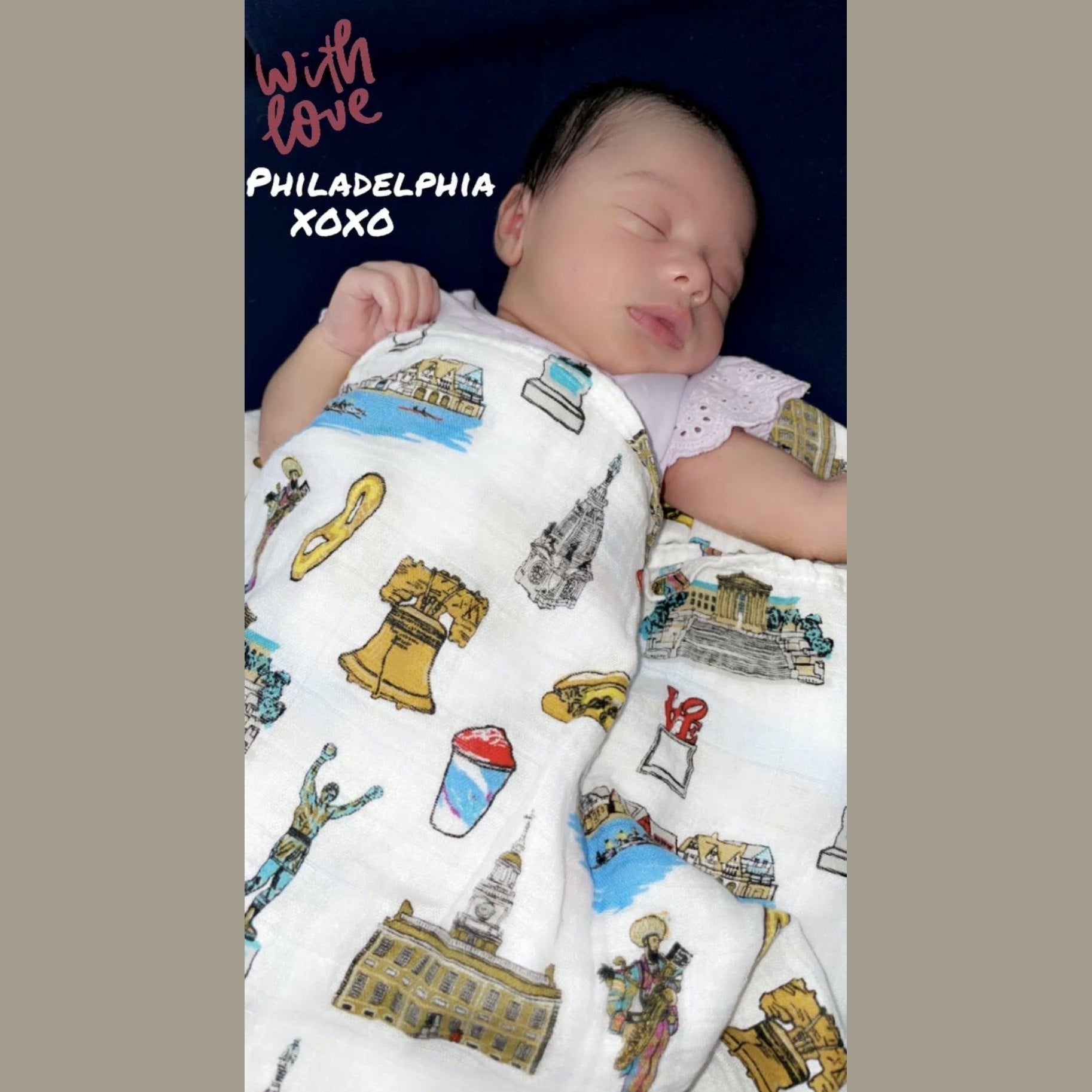 Philadelphia Newborn Gift Bundle: Swaddle, Bib & Onesie