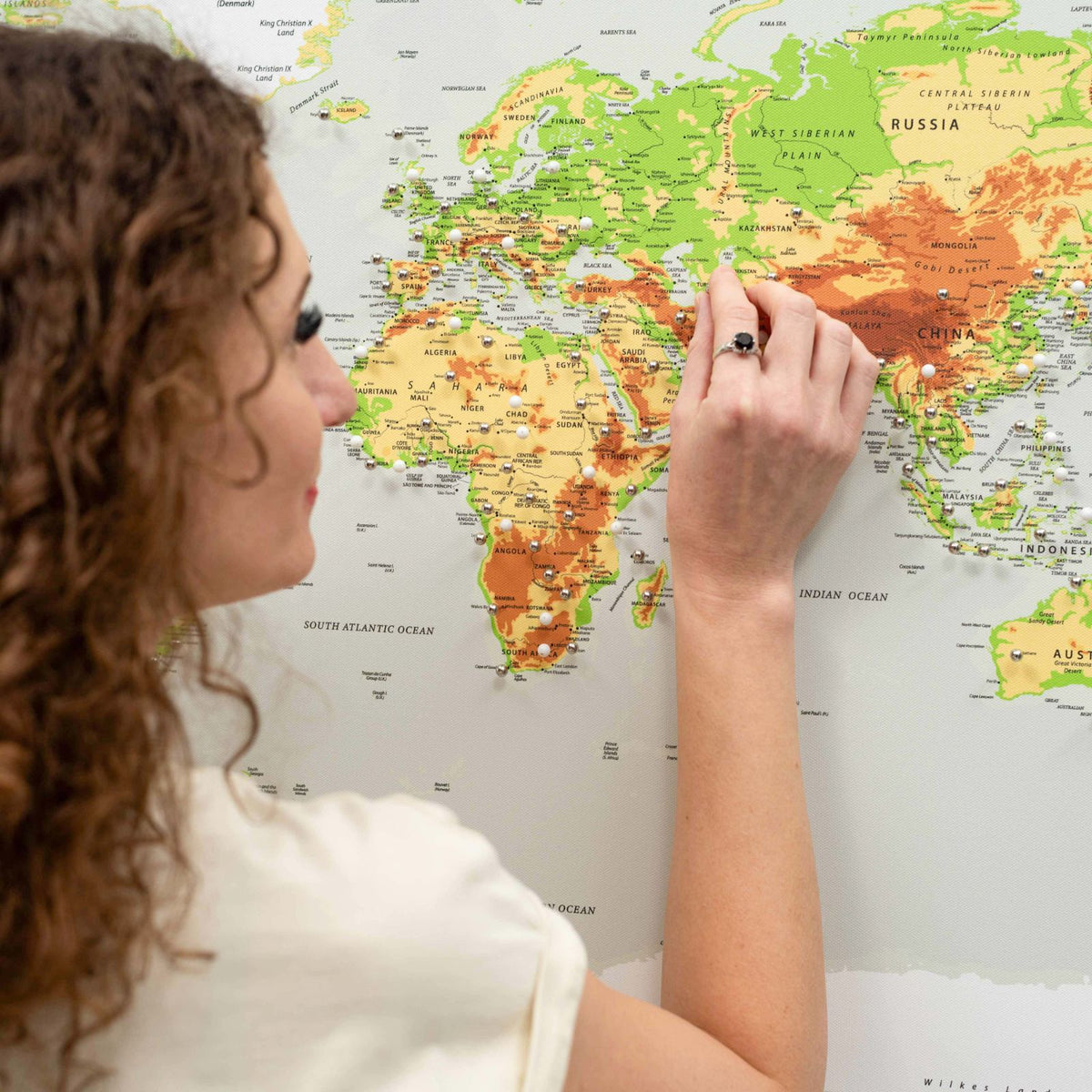 World Map On Canvas - Physical