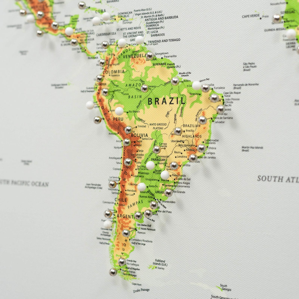 World Map On Canvas - Physical