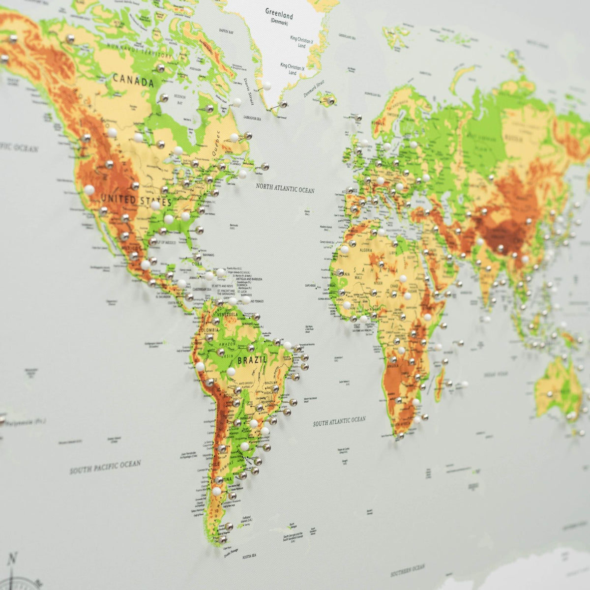 World Map On Canvas - Physical