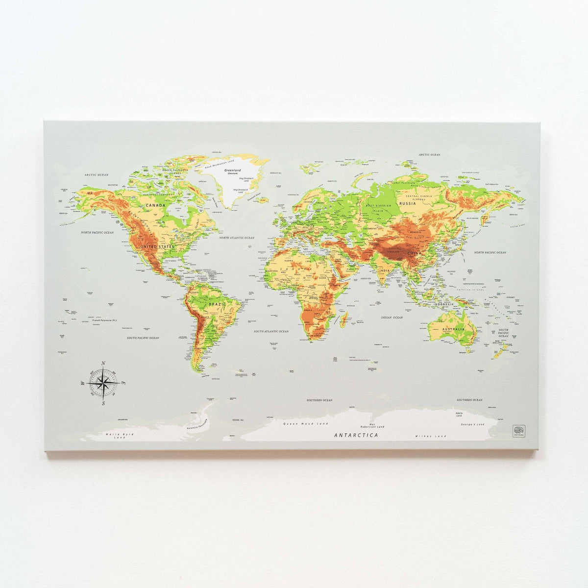 World Map On Canvas - Physical