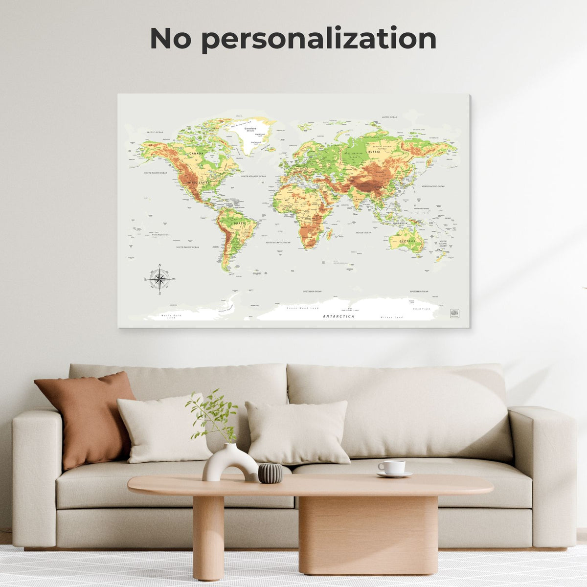 World Map On Canvas - Physical