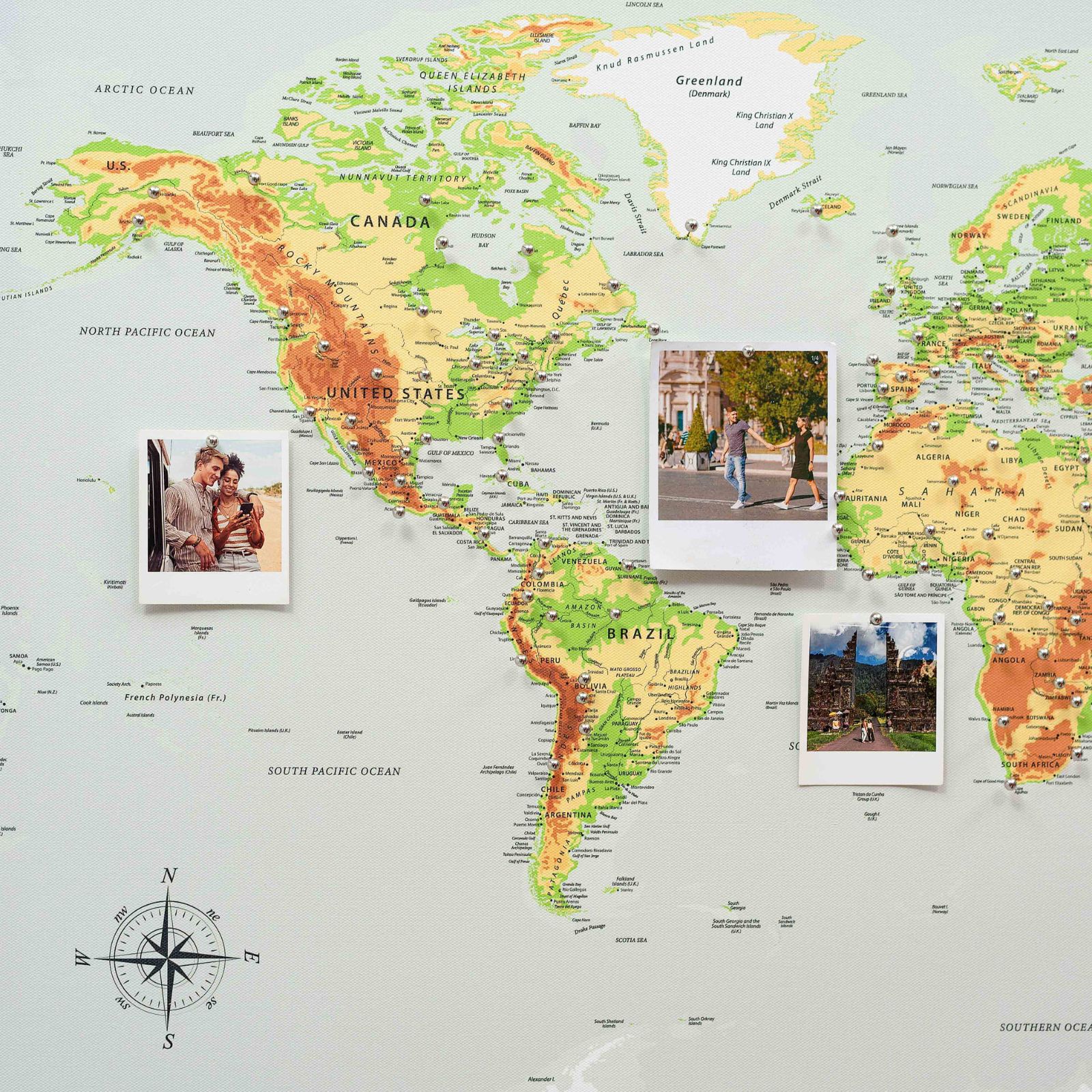 World Map On Canvas - Physical