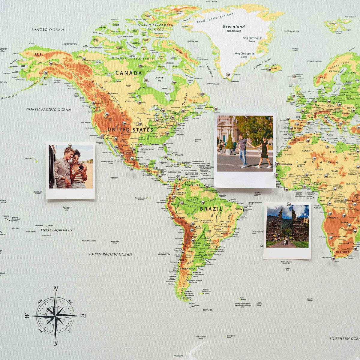 World Map On Canvas - Physical