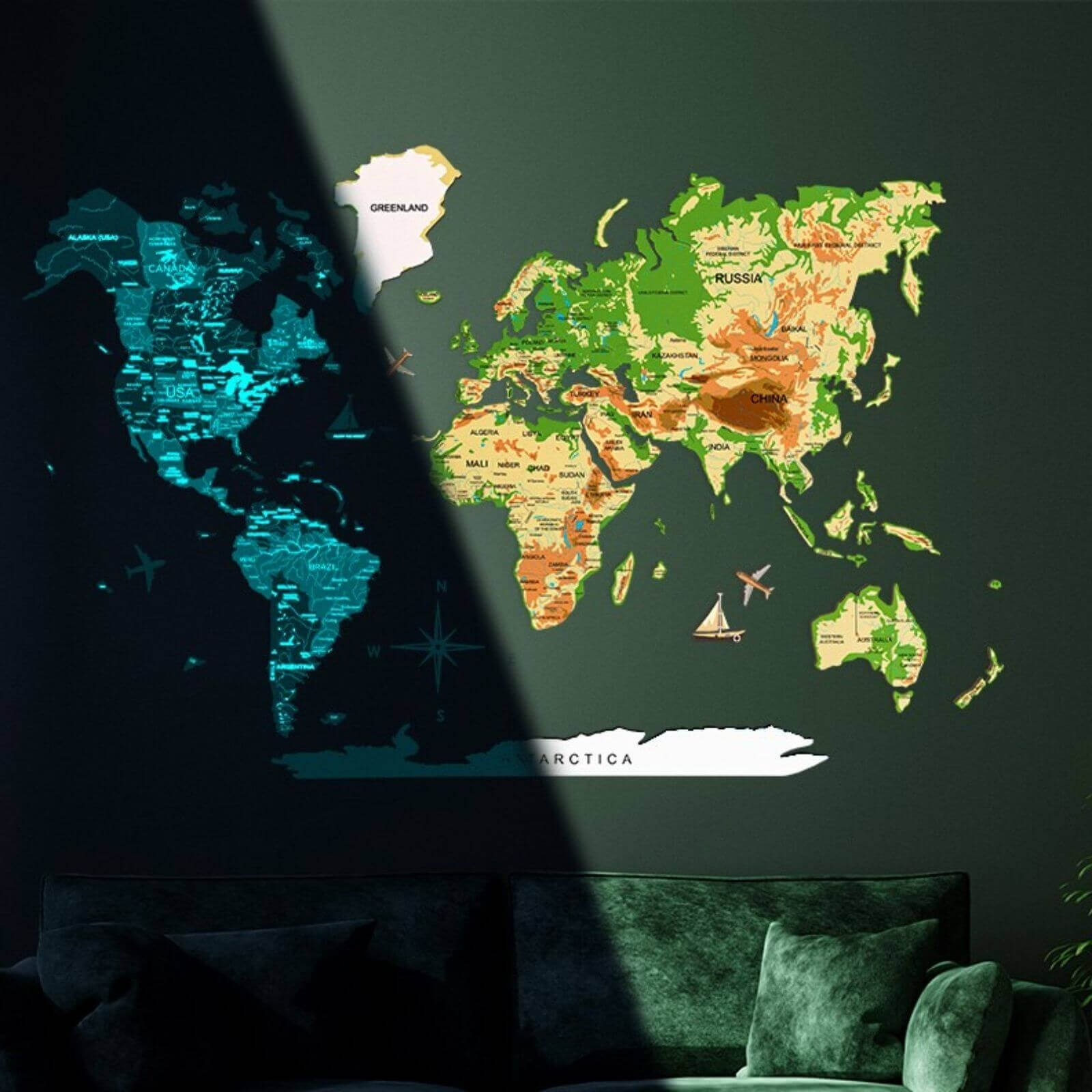 3d Luminous Colored Wooden World Map Physical