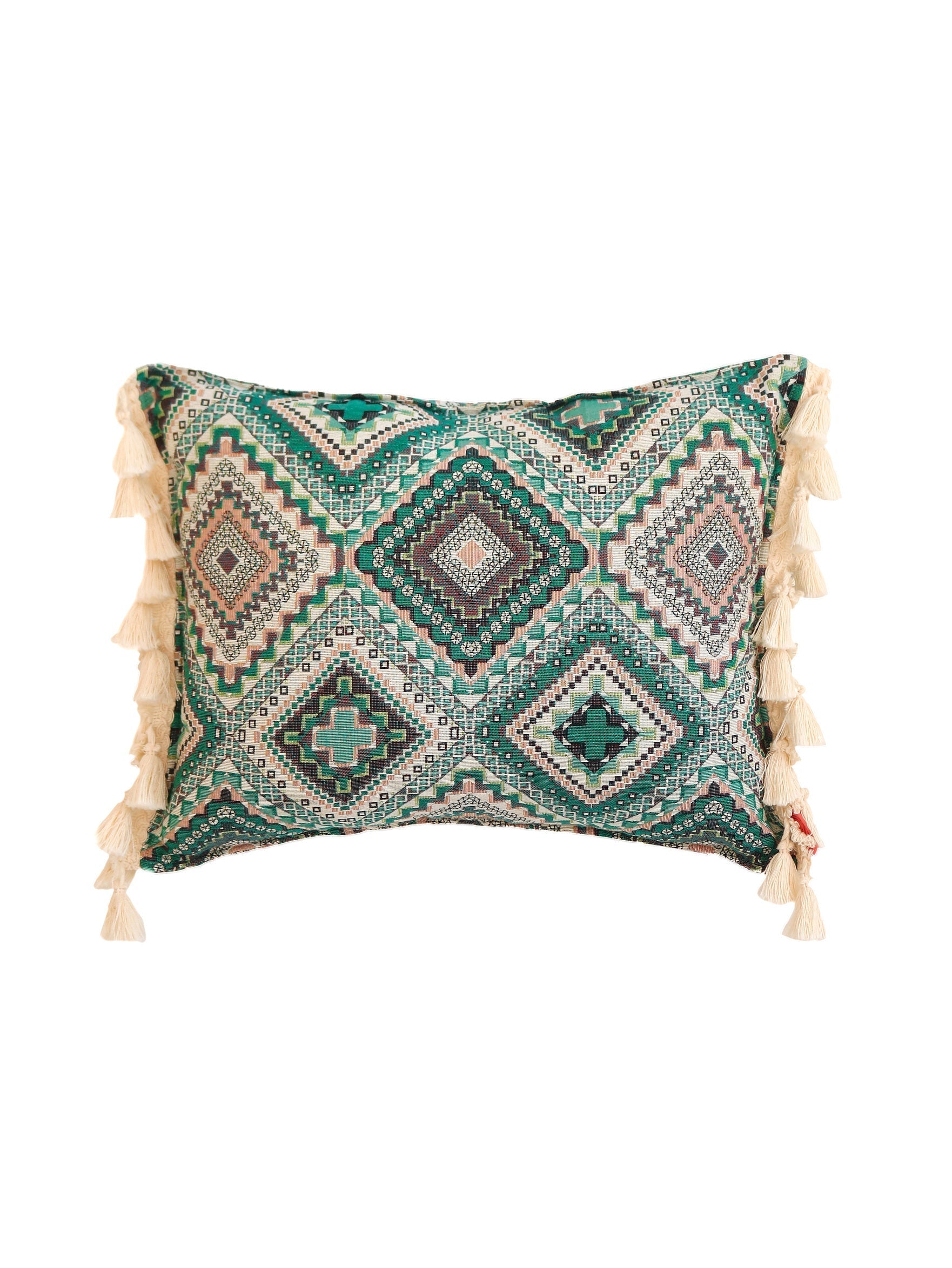 Sea Green Mosaic - Pillow With Fringe