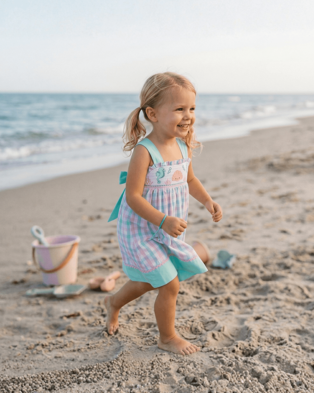 Pink And Aqua Seashell Smocked Sundress