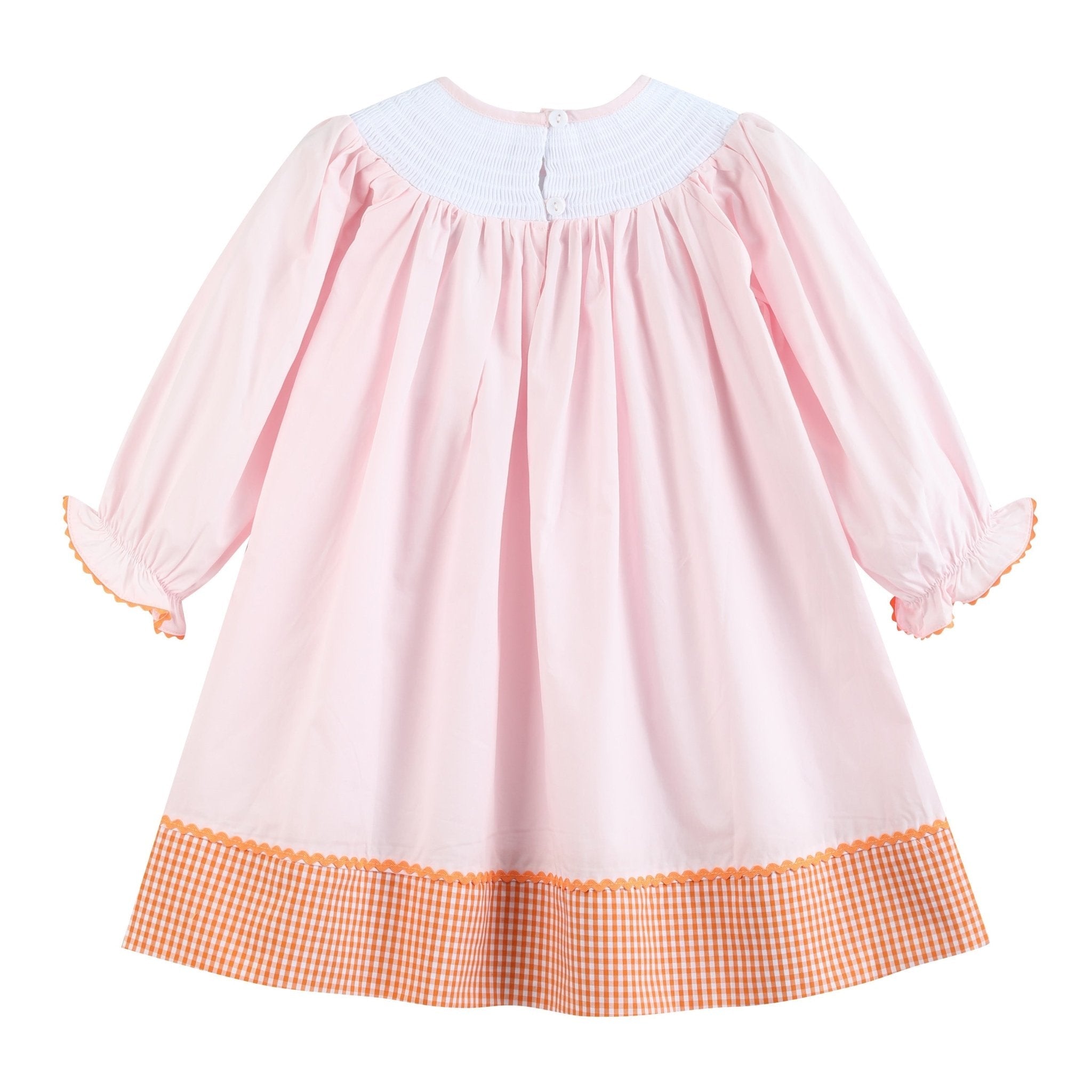 Pink And Orange Gingham Boo Smocked Bishop Dress