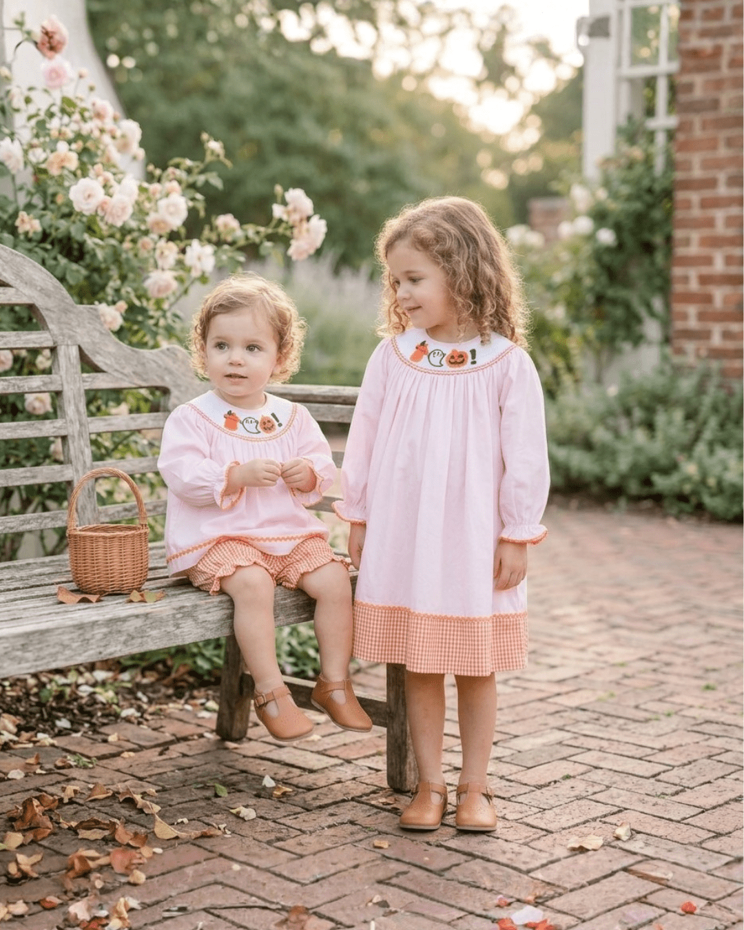 Pink And Orange Gingham Boo Smocked Bishop Dress