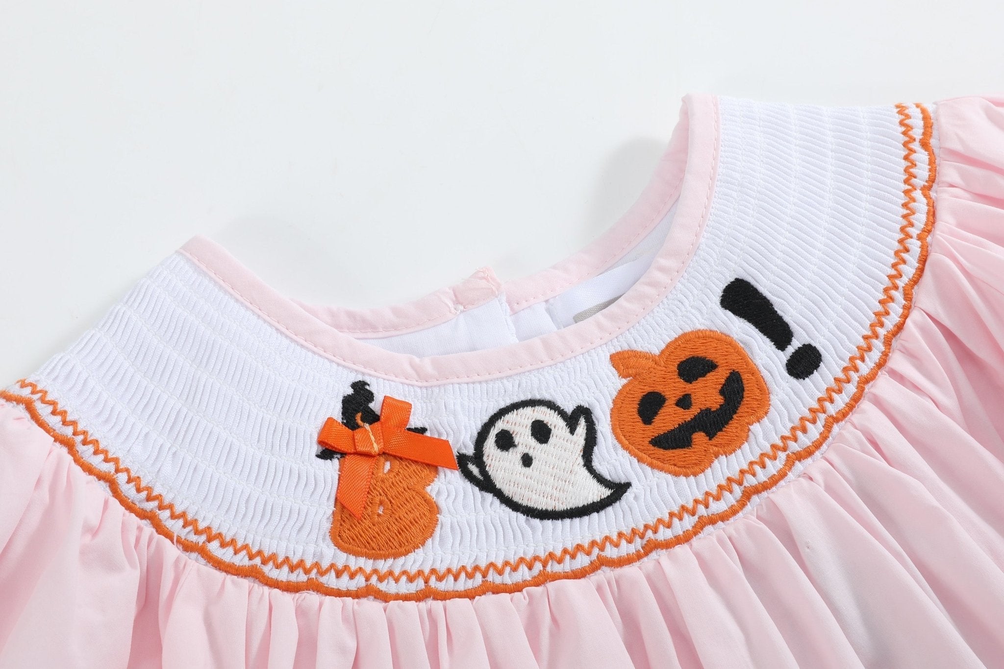 Pink And Orange Gingham Boo Smocked Bishop Dress