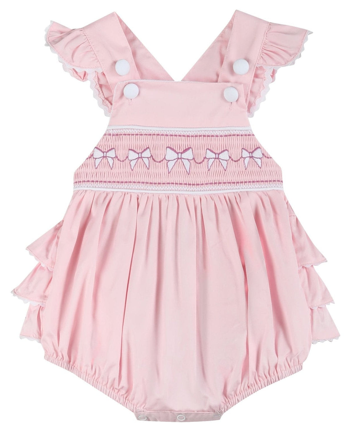 Pink And White Bows Smocked Ruffle Romper