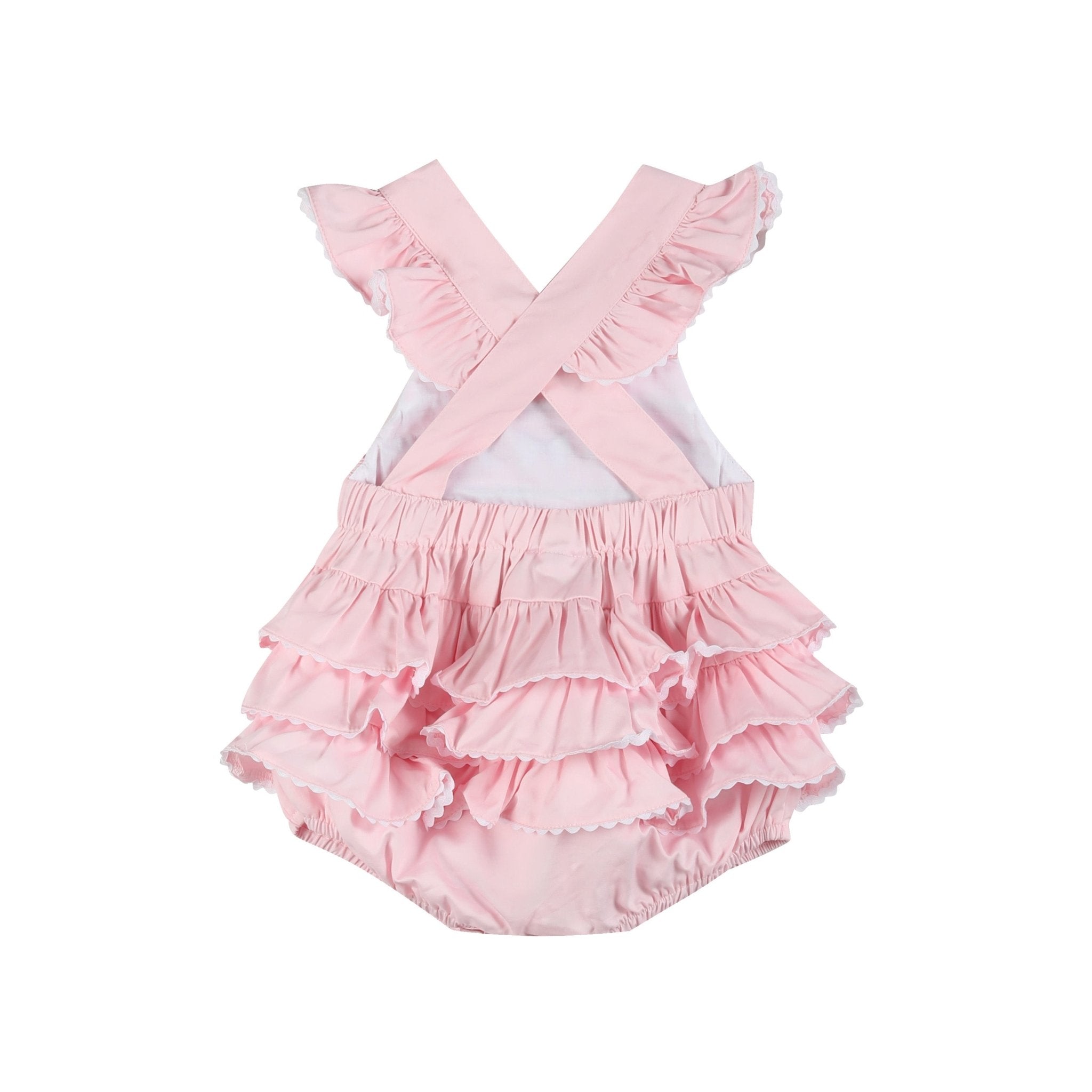 Pink And White Bows Smocked Ruffle Romper