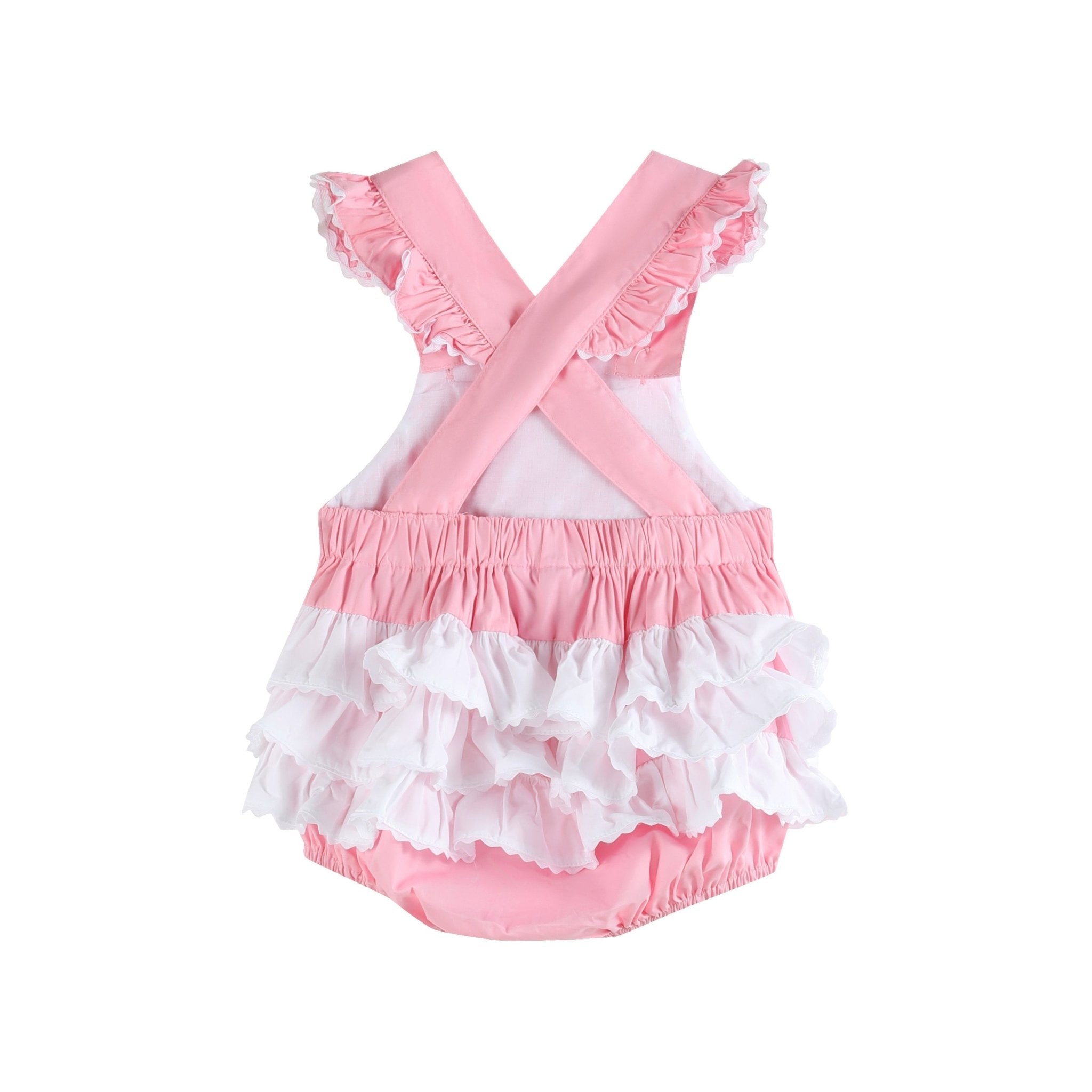 Pink And White Flower Smocked Ruffle Romper