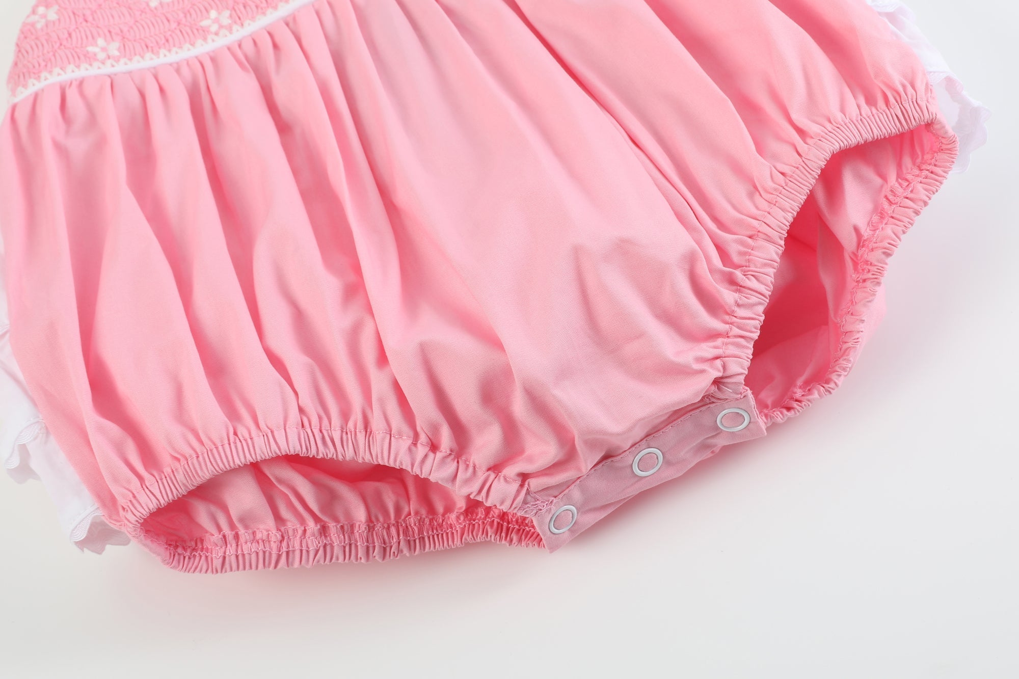 Pink And White Flower Smocked Ruffle Romper